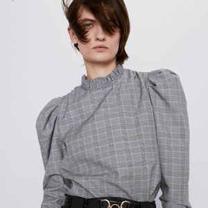 Zara Ruffled Plaid Blouse